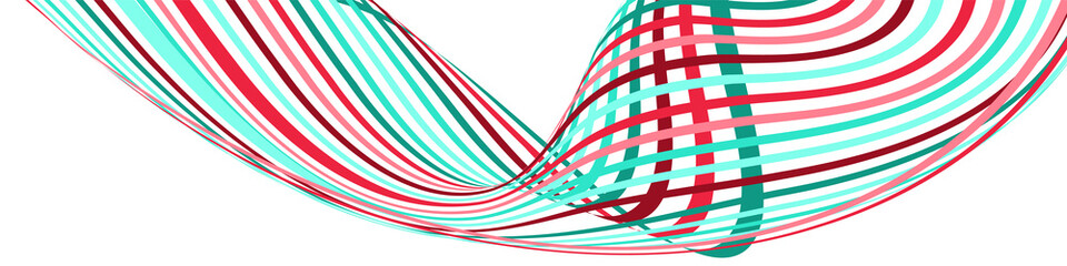Wavy lines or ribbons. Multicolored striped. Creative unusual background with abstract wave lines for creating trendy banner, poster. Vector eps