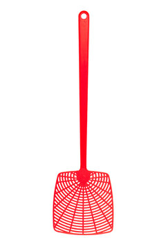 Red fly swatter isolated on white