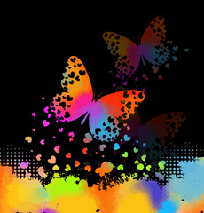Multicolored butterfly with hearts. Happy Valentine's Day . Vector illustration