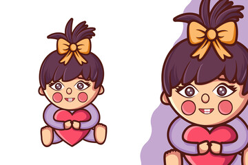 Happy Little Cute Baby Girl Cartoon Character