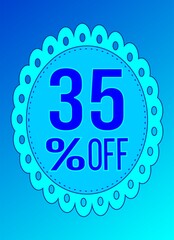 -35 percent discount. 35% discount. Up to 35%. Blue and Royal banner with floating balloon for promotions and offers. Up to. High Resolution.  Discount and offer board.