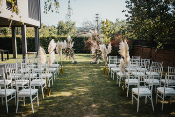 Rustic decor. Decoration for a special occasion. Everything is almost finished for ceremony.
