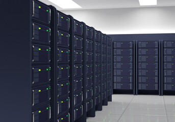 Server room with server racks cloud computing 3d illustration, 3d rendering