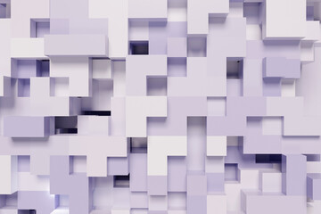 Abstract geometric 3d background with cubes and lilac color for your design. Abstract shapes from tetris game. 3d rendering illustration