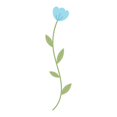 Vector illustration of blue wild flower with stem and leaves.