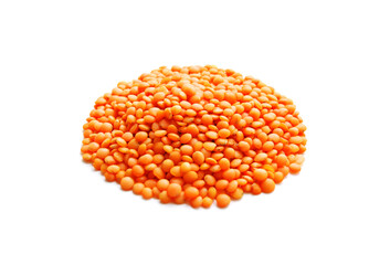 A pile of red lentil isolated on white background