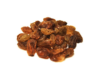 A handful of raisins isolated on white background, dry munakka isolated