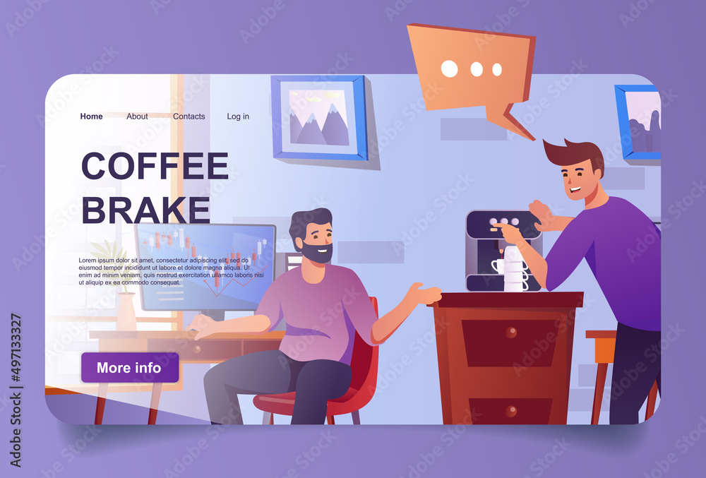 Aufkleber coffee break in office concept in cartoon design for landing page. colleagues making coffee, drinkin