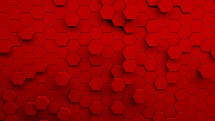 Digital generated technology hexagon background.Glossy textured red hexagons. Modern futuristic background 3d illustration. Pattern hexagon background abstract and geometric wallpaper