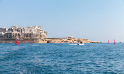 Fototapeta na wymiar Seaside view of Tigne Point, Sliema, Malta