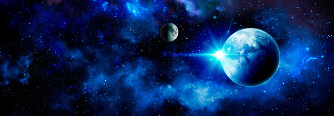Fototapeta na wymiar Cosmic background with planets and shining stars