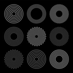 Abstract circle white patterns on black background. Design elements.