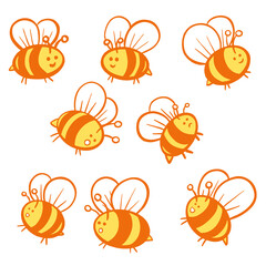 A collection of cute bee cartoon illustrations for logo or icon design ideas