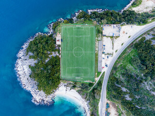 Birds eye view of a soccer football court in Kassiopi corfu greece
