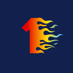 Number one 1 icon with fire flames in a vibrant gradient color. Numeric logo burning with fast flame effect.