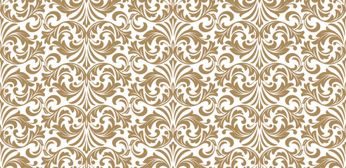 Wallpaper in the style of Baroque. Seamless vector background. White and beige floral ornament. Graphic pattern for fabric, wallpaper, packaging. Ornate Damask flower ornament