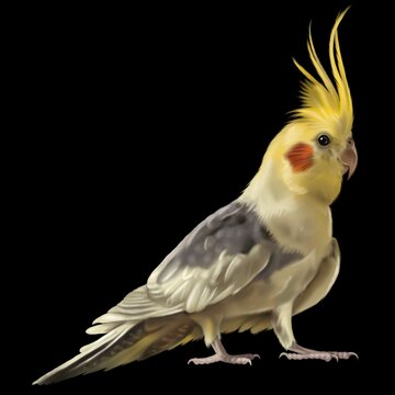 Cockatiel. Cockatoo yellow watercolor illustration. Realistic bird