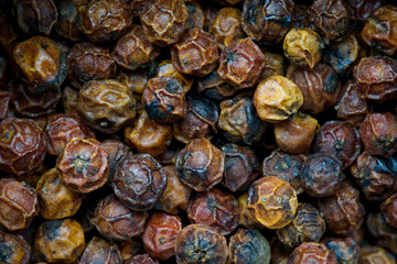 Whole red pepper. Detail on the grains, no background. Macro shot.