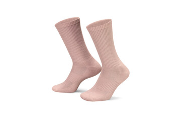 Pair of pink cotton socks isolated on white. Set of short socks for sports as mock up and label for advertising, logo, branding.