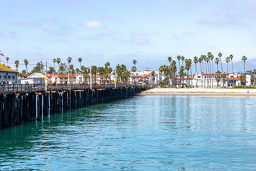 Fototapeta na wymiar Stearn's Wharf, in Santa Barbara, California. USA. Pier was completed in 1872 and is a popular tourist destination.