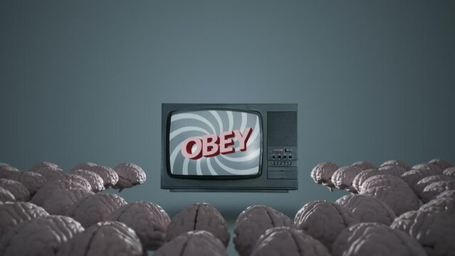 Concept of propaganda and brainwashing in mass media.