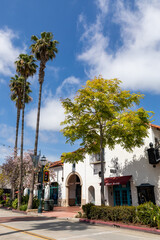 Traditional colonial architecture in Santa Barbara, California. USA. Popular tourist destination.  - obrazy, fototapety, plakaty