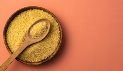 Panko Japanese bread in crumbs in the bowl and spoon