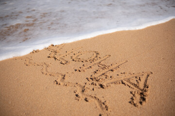Aloha written in sand 