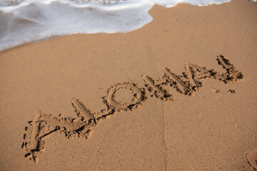 Aloha written in sand