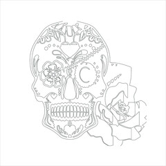 Sugar Skull coloring Book page for kids and Adults , Horror Creepy valentine's day illustration with spooky hearts,
