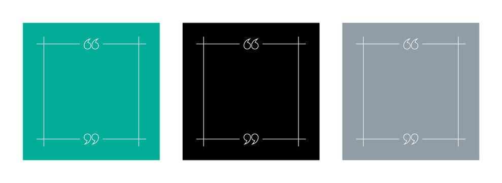 Quote Template Set. Empty Quote Frame Border with Quotation Marks. Blank Text Box Isolated on Colourful Backgrounds with Copy Space for Quotes