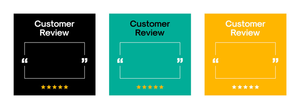 Customer Review Quote Social Media Post Template. Empty Quote Frame with Quotation Marks on Colour Background. Vector Square Banner Template Design for Customer Feedback, Testimonial or Review Quote.