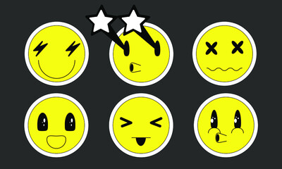 Retro stile emoji faces set vector illustration