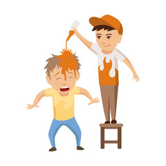 Kids bullying. Childish bullies or verbal and physical conflict between children. Bad child behavior, scared and strong angry children conflict, cartoon characters confrontation