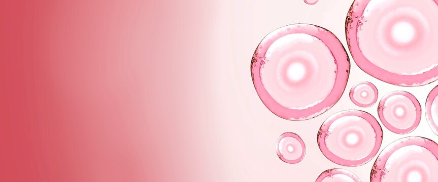 Beautiful pink banner with 3d illustration cells and copy space. Great for medical vitro fertilization advertising. Great for cosmetology advertising. Beautiful medical banner in pink tones with a