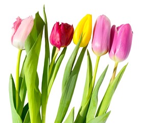 bouquet of pink, yellow and red tulips isolated