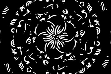 seamless circular circle  Black and white caleidoscope gradient flower art pattern of indonesian traditional tenun batik ethnic dayak ornament for wallpaper ads background 