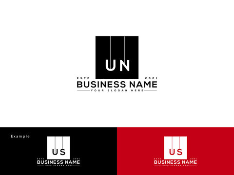 Initial UN Logo, Letter Un u&n Logo Image Design With Black and Square Shape Icon