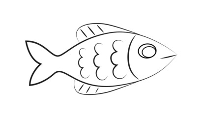 Vector drawn isolated black contour cute cartoon fish