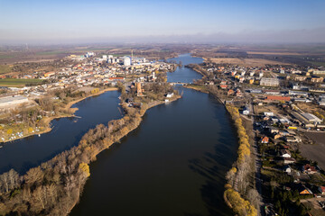 Kruszwica Panorama miasta z lotu ptaka - Krajobraz - jezioro gopło - obrazy, fototapety, plakaty
