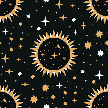 Witchy Seamless Pattern, Celestial Pattern Design Vector, Bohemian celestial pattern vector image