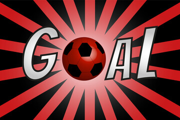 Animated text celebrating a goal in red color, with a ball, banner and sale promotion poster 