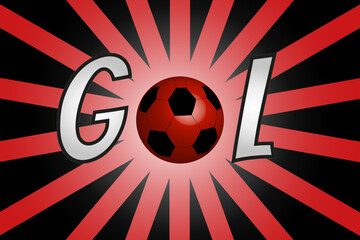 Goal celebration text with a ball and colorful in red tones