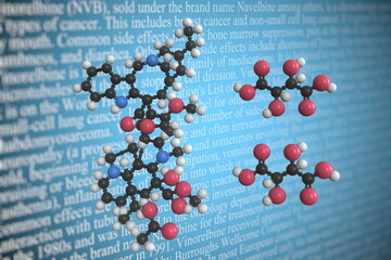 Molecular model of vinorelbine, 3D rendering