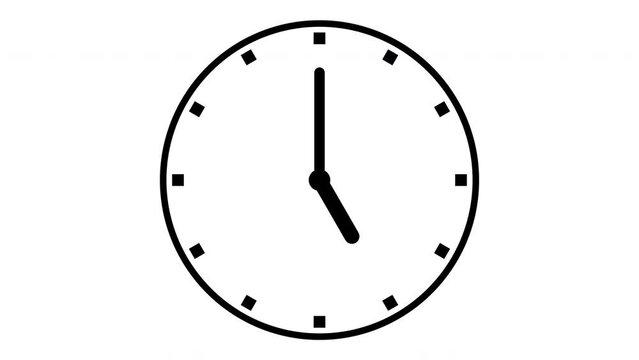 Clock with moving arrows on white background. Clock animation in 12 hour loop animation