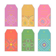 Set of bandhani gift tags in spring colors for traditional or creative items. 