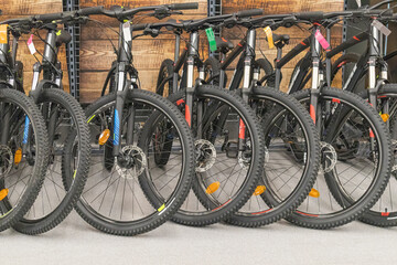 bicycles on the shelves of stores large