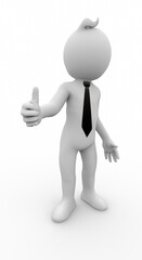 3D illustration of white character pointing his thumb up