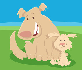 funny cartoon dog animal character with cute puppy