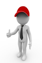 3D illustration of white character pointing his thumb up